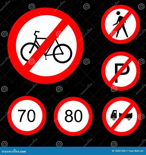 Six Round Prohibitory Road Signs Set 3 Stock Vector Illustration Of