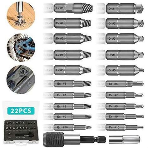 22PCS Extracteur de vis casse Ensemble extracteurs de vis endommagés