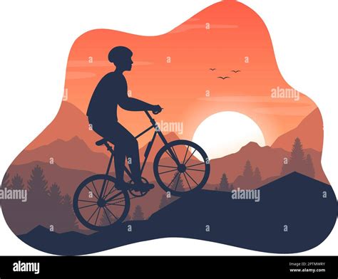 Mountain Biking Illustration With Cycling Down The Mountains For Sports