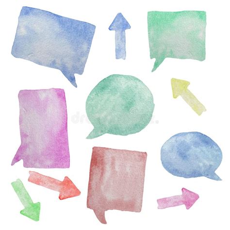 Watercolor Colorful Speech And Thought Communication Bubbles Isolated