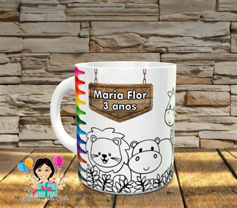 Caneca Colorir Safari Pol Mero Elo Produtos Especiais