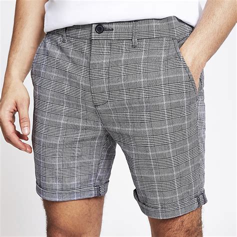 Grey Check Skinny Shorts River Island