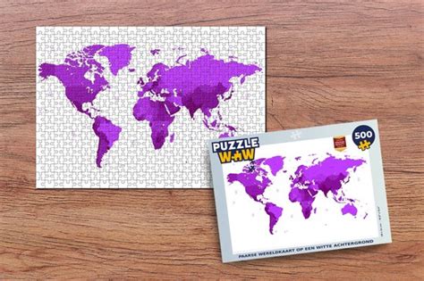 Puzzel Wereldkaart Simpel Paars Legpuzzel Puzzel Stukjes