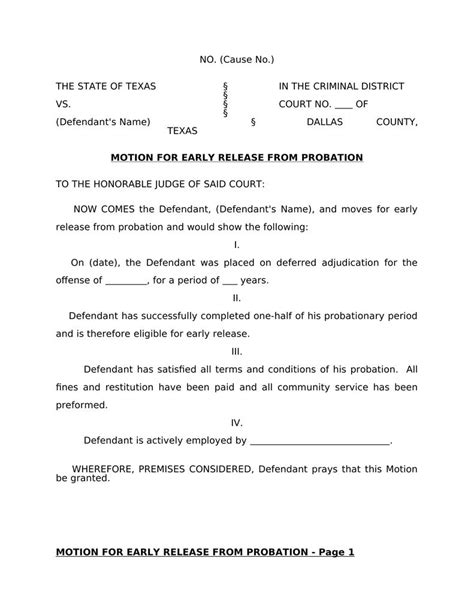 Motion For Early Release From Probation Attorney Docs