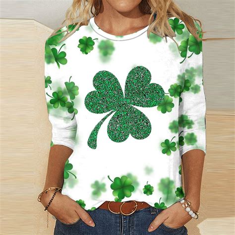 Wiyuqeen St Patricks Day Shirt For Women 3 4 Sleeve Green Irish