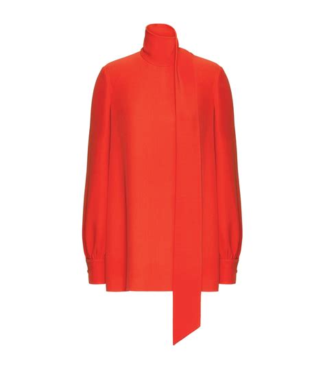 Valentino Orange Silk Tie Neck Blouse Harrods Uk