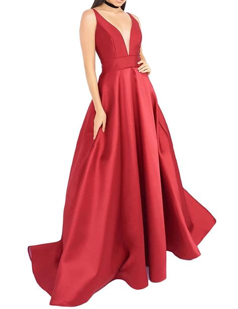 Ysmei Women S Deep V Neck Prom Dress With Pockets Long Evening Dresses