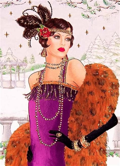 Flapper In Purple W Fur Art Deco Posters Art Deco Illustration Art Deco Fashion