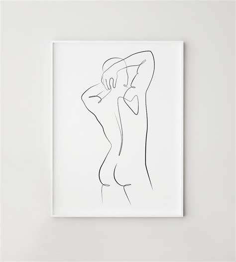 Man Line Art One Line Drawing Nude Male Body Print Printable Bathroom Wall Art Minimalist