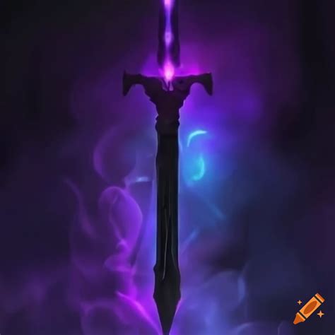 Matte Black Long Sword With Glowing Dark Purple Runes And A Faint Black