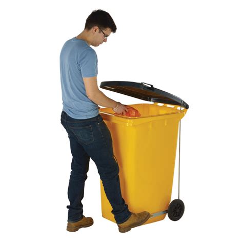 120 Litre Wheelie Bin With Side Pedal And Dark Grey Lid Yellow