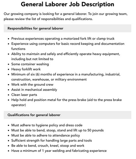 General Laborer Job Description | Velvet Jobs