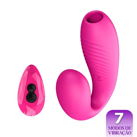 DB1934 Vibrador de Casal Fléxivel Sugador e Controle Remoto Libb Sex Toys Importadora