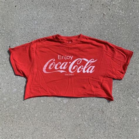 Coca Cola Women S Red And White Crop Top Depop