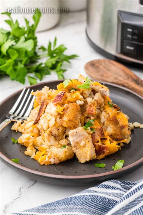 Crock Pot Cheesy Chicken Bacon And Tater Tot Bake ⋆ Real Housemoms