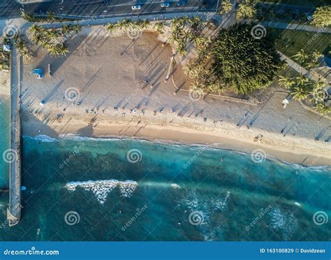 Aerial Drone Shot View Of Waikiki Beach In Honolulu In Hawaii In Summer