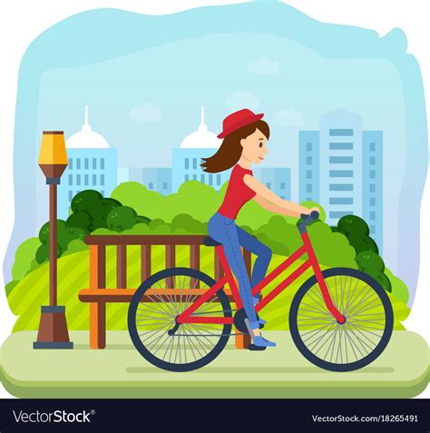 Girl In Summer Clothes Riding A Bike For Park Vector Image