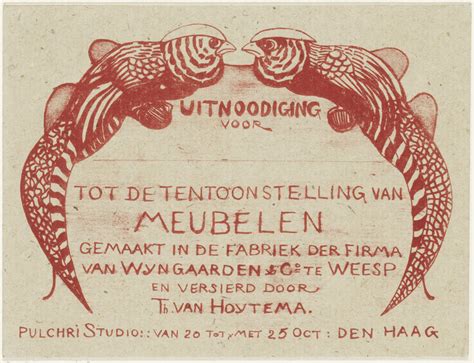 Uitnodigingskaart Voor Tentoonstelling Van Meubelen Theo Van Hoytema