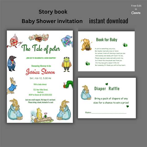 Storybook Baby Shower Invitation Suite Template Chapter Book Theme