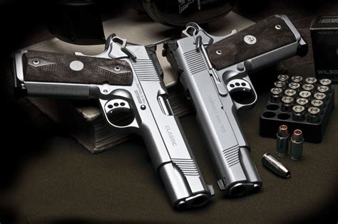 A Pair Of Stainless Beauties Twin Custom Classic 1911 Pistols From