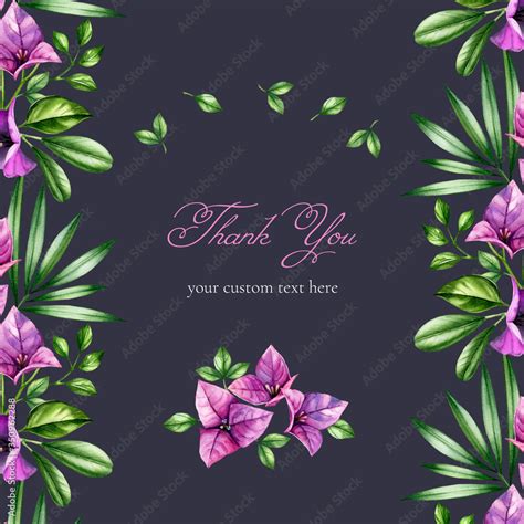 Watercolor Floral Card Template Square Banner And Place For Custom