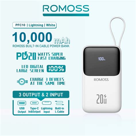 ROMOSS 20W 10000mAh Pawer Bank with in build Lightning Cable (PFC10-152 ...