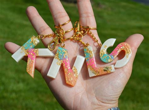 Personalized Letter Keychains Resin Keychains Custom Initial Etsy