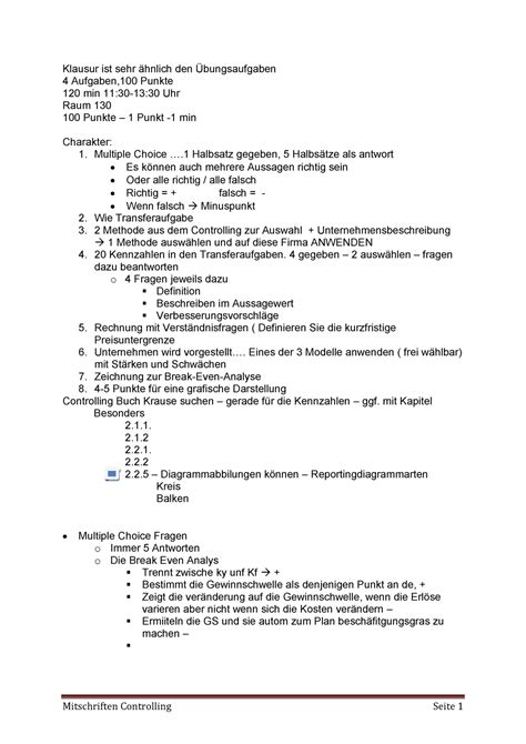 Mitschriften Controlling So Se 2016 Klausur ist sehr ähnlich den