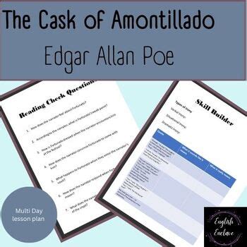 Cask Of Amontillado By Edgar Allan Poe Short Story Lesson Plan And