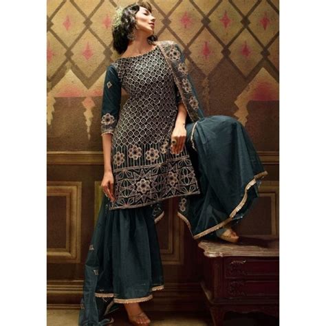 Celestiaa Rama Green Designer Soft Net Sharara Suit With Overall