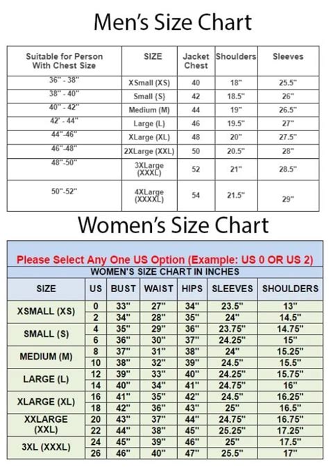 Size Chart The Jacket Place