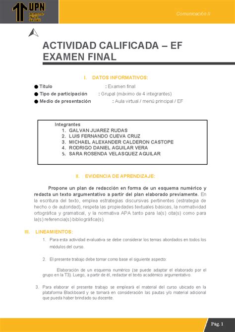 Ef Comunicacion Grupo Actividad Calificada Ef Examen Final I