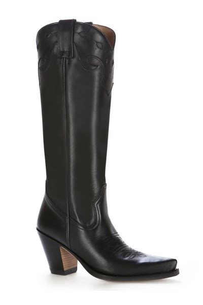 Classic Black Leather High Heel Cowboy Boots Luxurious Leather Cowboy Boots