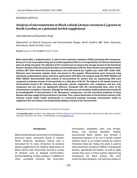 Pdf Analysis Of Micronutrients In Black Cohosh Actaea Racemosa L