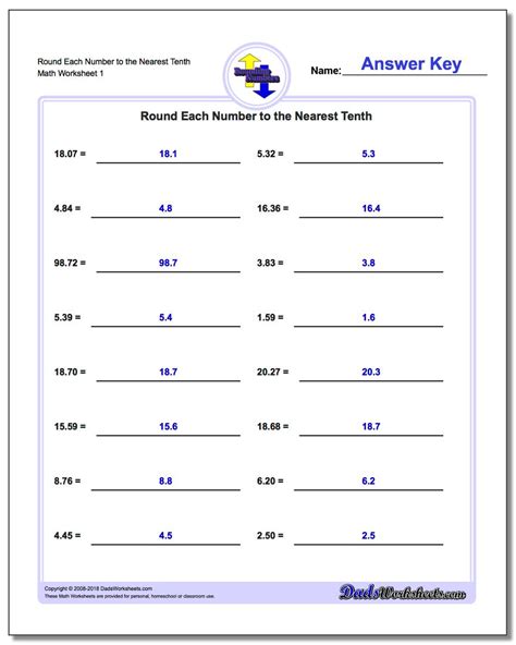 Rounding To The Nearest 10th Free Worksheet