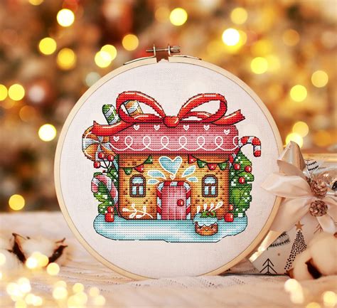 Christmas Cross Stitch Pattern PDF Gingerbread House Counted Cross