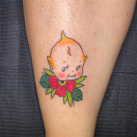 Hand Poked Kewpie Tattoo Located On The Shin