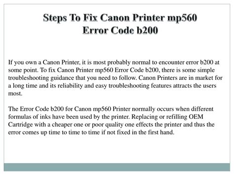 Ppt To Fix Canon Printer Mp560 Error Code B200 Powerpoint