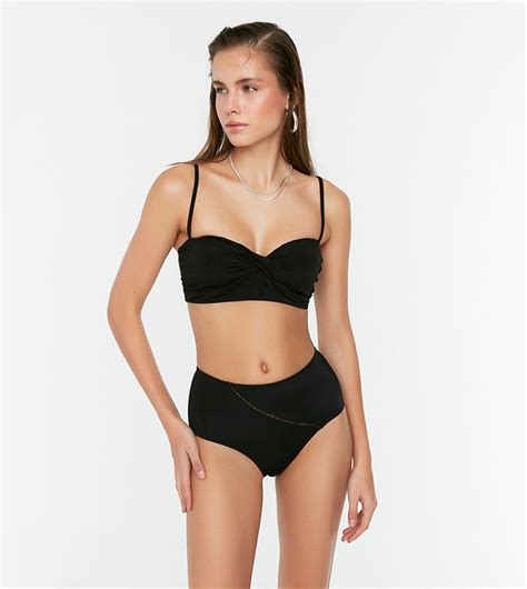 Buy Trendyol Hole Stripe High Waist Bikini Brief In Black 6thStreet Qatar