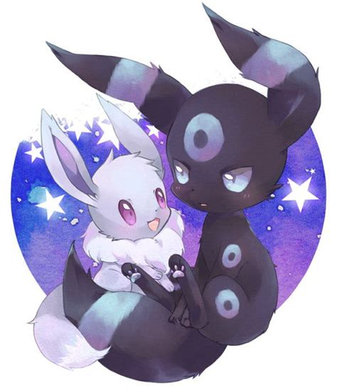 Extremely Cute Shiny Eevee And Umbreon Pokemon Eeveelutions Cute