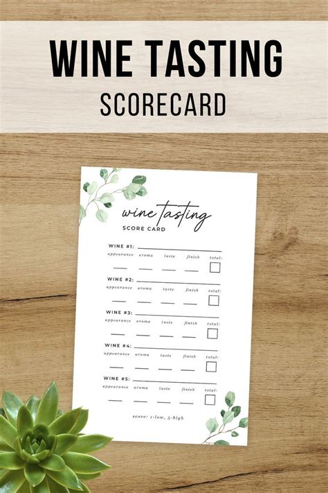 Wine Tasting Score Cards Printable Wine Tasting Party Card Greenery