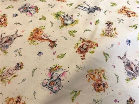 100 Cotton Print Little Darling Safari Animal Print Fabric Etsy Uk