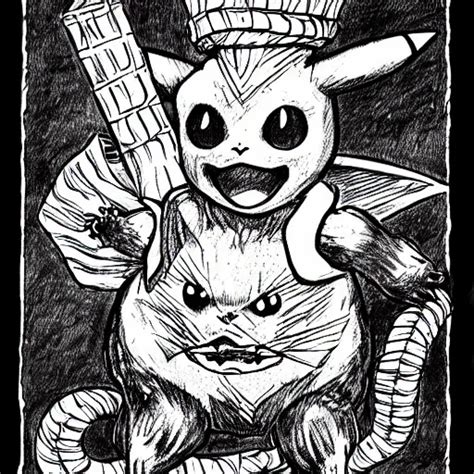 Pikachu As A D D Monster Full Body Pen And Ink Stable Diffusion