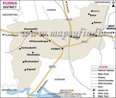 Purnia District Map with Major Roads and Towns