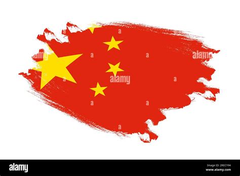 Abstract Stroke Brush Textured National Flag Of China On Isolated White