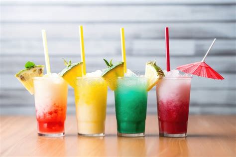 Non-alcoholic Colorful Tropical Drinks with Straws Stock Photo - Image ...