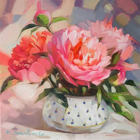 Pink Peonies In Vase Oil Painting Original On Canvas Peony Wall Art