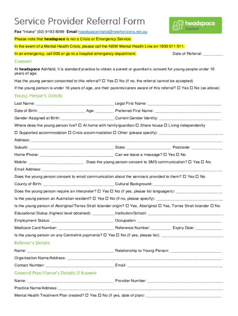 Fillable Online Service Provider Referral Form Headspace Fax Email