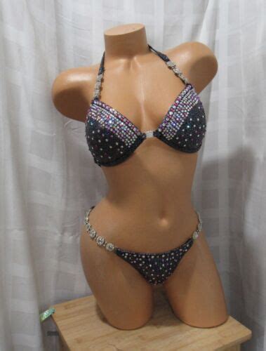 Npc Competition Bikini Posing Suit Gray Black Hologram Brand New Never