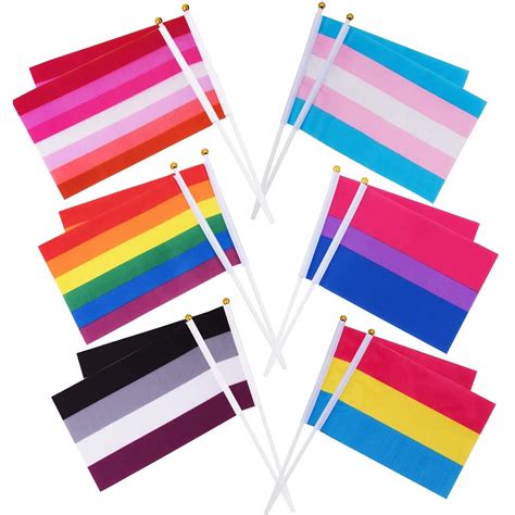 12 Pack Rainbow Stick Flags Mini Gay Pride Small Mini Flags Transgender